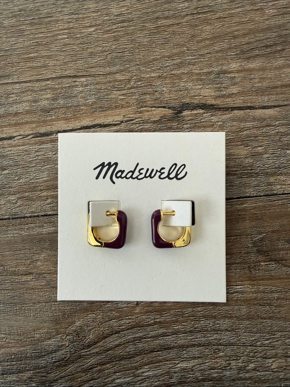 Madewell Gold and Burgundy Square Link Earrings